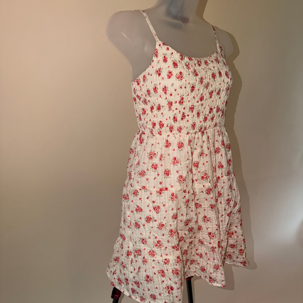 Pink Rose Red Floral Smocked Dress